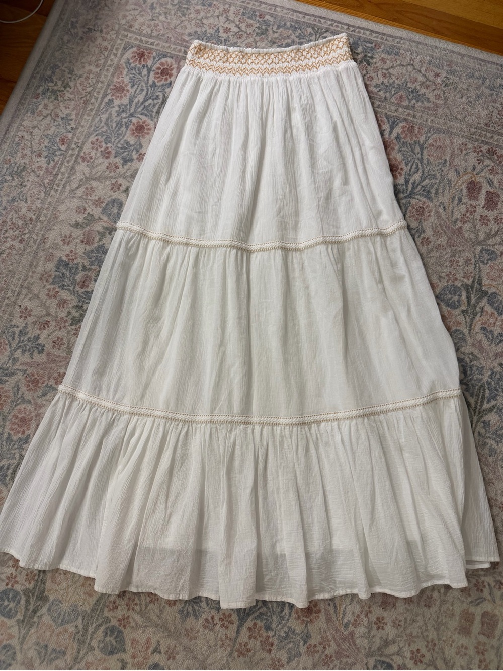 Francesca's Blue Rain Tiered Maxi Skirt with Smocked Waistband